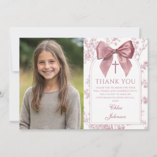 Vintage Pink Bow Floral Girl Confirmation Thank You Card