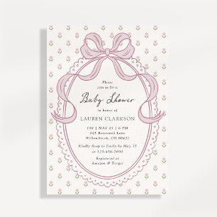 Vintage Pink Bow Frame Baby Shower Invitation