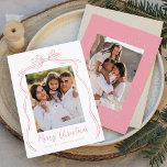 Vintage Pink Bow Merry Christmas 2 Photo Holiday Card<br><div class="desc">Celebrate the holiday season with this charming Christmas card featuring your family's photo framed by a festive pink bow and ribbon on a crisp white background. "Merry Christmas" is elegantly written in a charming pink handwritten script, with space to personalize your family name below. The back of the card showcases...</div>