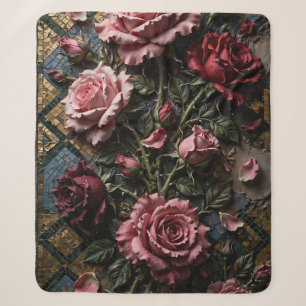 Vintage Pink Burgundy 3D Roses Throw