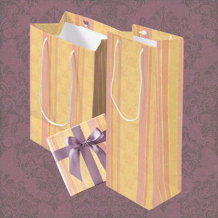 Vintage Pink Buttery White Antique Damask Stripe Medium Gift Bag