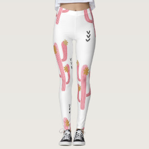 Vintage Pink Cactus Watercolor Pattern Leggings