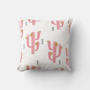 Vintage Pink Cactus Watercolor Pattern Throw Pillow