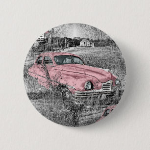 vintage pink car 2 inch round button