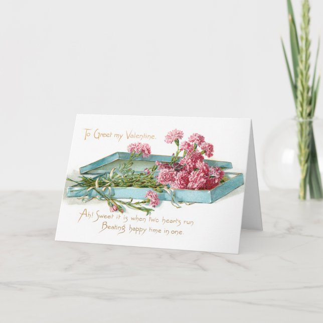 Vintage Pink Carnations Valentine Holiday Card (Front)