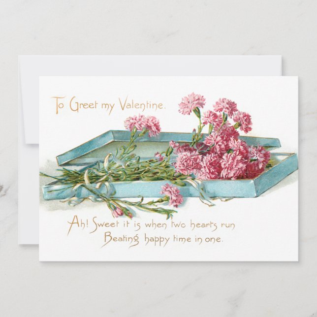Vintage Pink Carnations Valentine Holiday Card (Front)