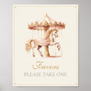 Vintage Pink Carousel Horse Baby Shower Favors Poster