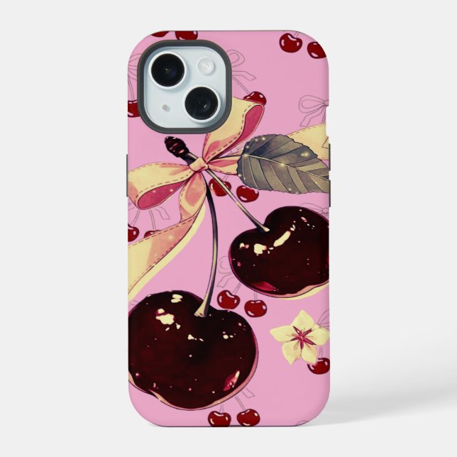 Vintage Pink  Cherry and Bow Pattern iPhone case (Back)