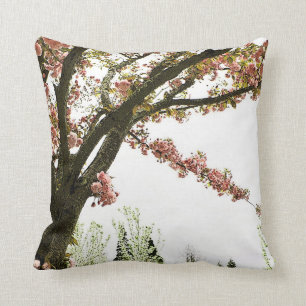 Vintage pink cherry blossom tree throw pillow