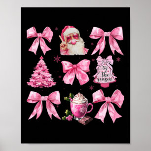 Vintage Pink Christmas Coquette Bow Pink Santa Cla Poster