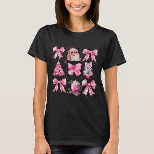 Vintage Pink Christmas Coquette Bow Pink Santa Cla T-Shirt