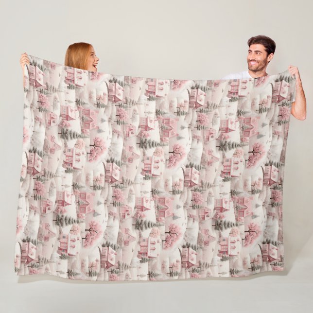 Vintage Pink Christmas  Fleece Blanket (In Situ)
