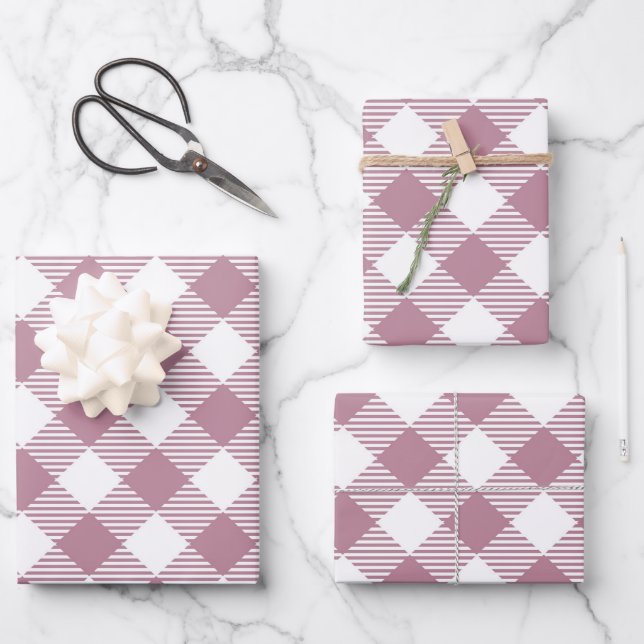 Vintage Pink Christmas Gingham Pattern Wrapping Paper Sheet (Front)