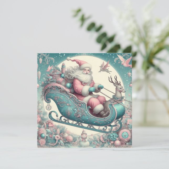 Vintage pink Christmas  Holiday Card (Standing Front)