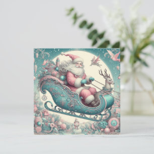 Vintage pink Christmas Holiday Card