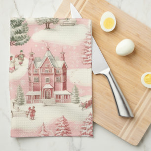 Vintage Pink Christmas Kitchen Towel