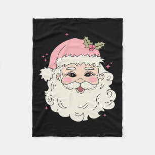 Vintage Pink Christmas Santa Claus Merry Xmas Wome Fleece Blanket