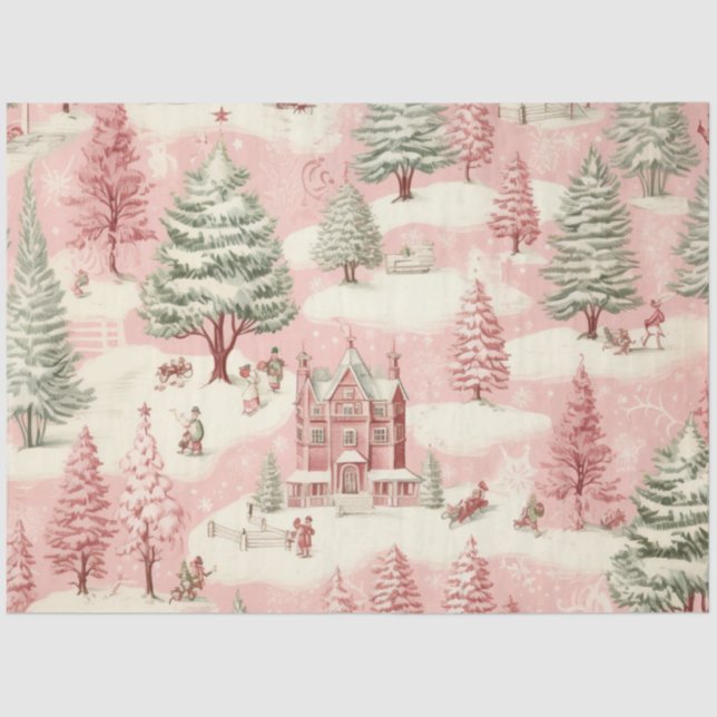 Vintage Pink Christmas  Tissue Paper (Front)