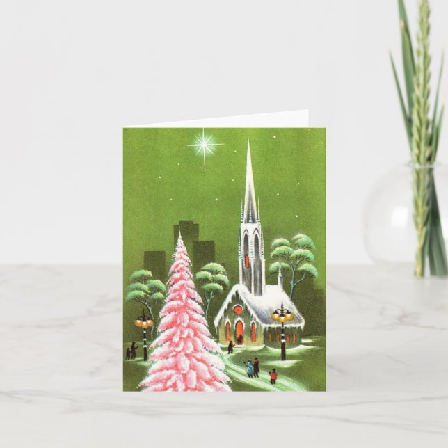 Vintage Pink Christmas Tree Card (Front)