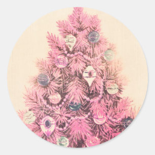 Vintage Pink Christmas Tree Classic Round Sticker