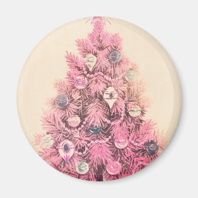 Vintage Pink Christmas Tree Magnet (Front)