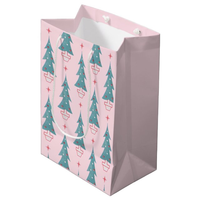 Vintage Pink Christmas Tree  Medium Gift Bag (Front Angled)