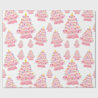 Vintage pink Christmas tree nostalgic Wrapping Paper