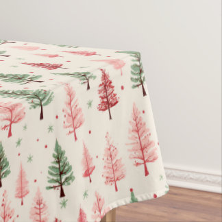 Vintage Pink Christmas Tree  Tablecloth