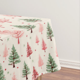 Vintage Pink Christmas Tree Tablecloth