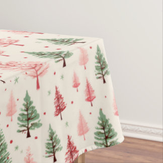 Vintage Pink Christmas Tree  Tablecloth