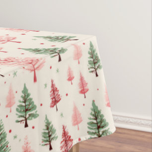 Vintage Pink Christmas Tree  Tablecloth