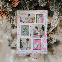 Vintage Pink Christmas Watercolor Family Photo