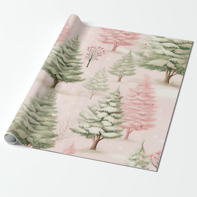 Vintage Pink Christmas  Wrapping Paper (Unrolled)
