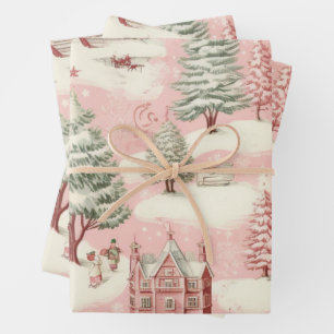 Vintage Pink Christmas  Wrapping Paper Sheet