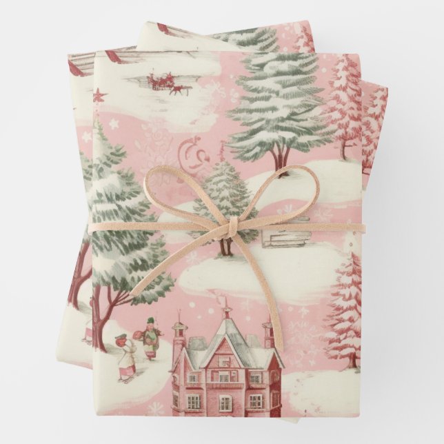 Vintage Pink Christmas  Wrapping Paper Sheet (In situ)