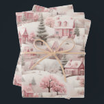 Vintage Pink Christmas  Wrapping Paper Sheet<br><div class="desc">Beautiful watercolour vintage Christmas pattern is shades of pink and green  snow scene . Trendy pink Christmas gift wrapping paper.</div>