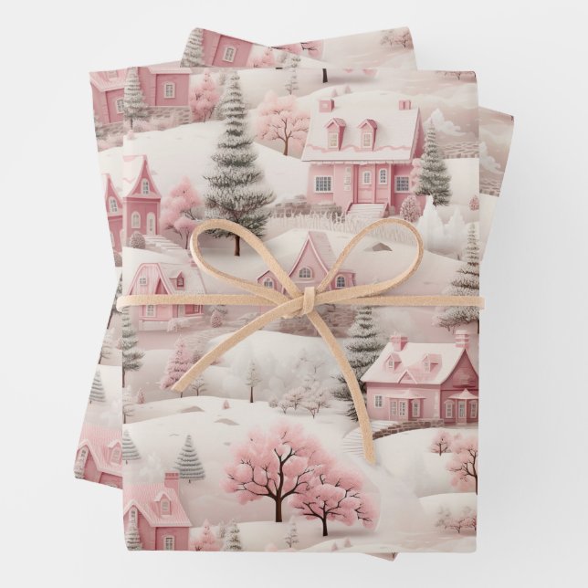 Vintage Pink Christmas  Wrapping Paper Sheet (In situ)