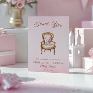 Vintage Pink Classic Girl Baby Shower Thank You Card