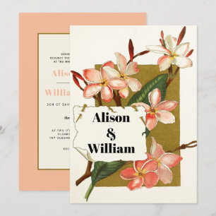Vintage pink coral oleander floral spring wedding invitation