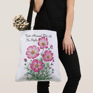 Vintage Pink Cosmos Watercolor Tote Bag