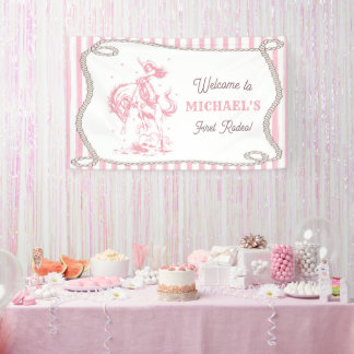 Vintage Pink Cowgirl 1st Birthday Party Banner