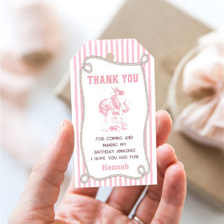 Vintage Pink Cowgirl 1st Birthday Party Gift Tags