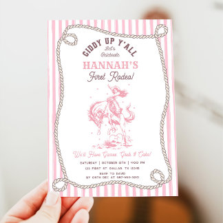 Vintage Pink Cowgirl 1st Birthday Party Invitation