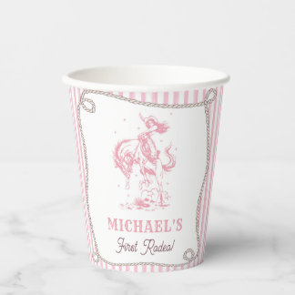 Vintage Pink Cowgirl 1st Birthday Party Paper Cups