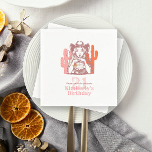 Vintage Pink Cowgirl Disco 21st Birthday Party Napkin