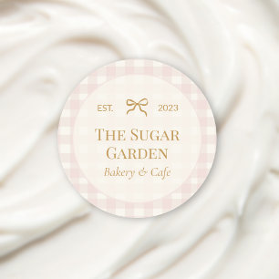 Vintage Pink & Cream Gingham Bakery Brand Classic Round Sticker