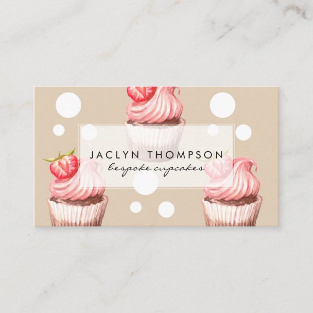 vintage pink cupcakes business card (Front)