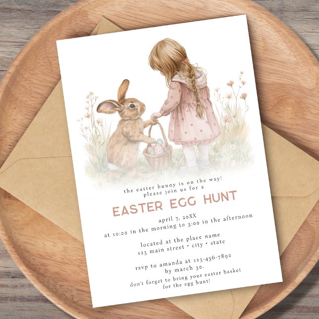 Vintage Pink Cute Easter Egg Hunt Easter Basket Invitation (Creator Uploaded)