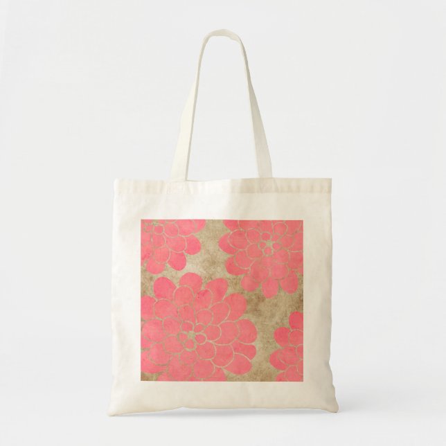 Vintage Pink Dahlia Floral Wedding Tote Bag (Front)