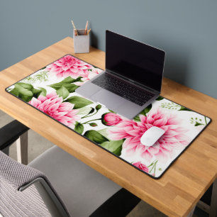 vintage Pink Dahlias Floral Pattern Desk Mat